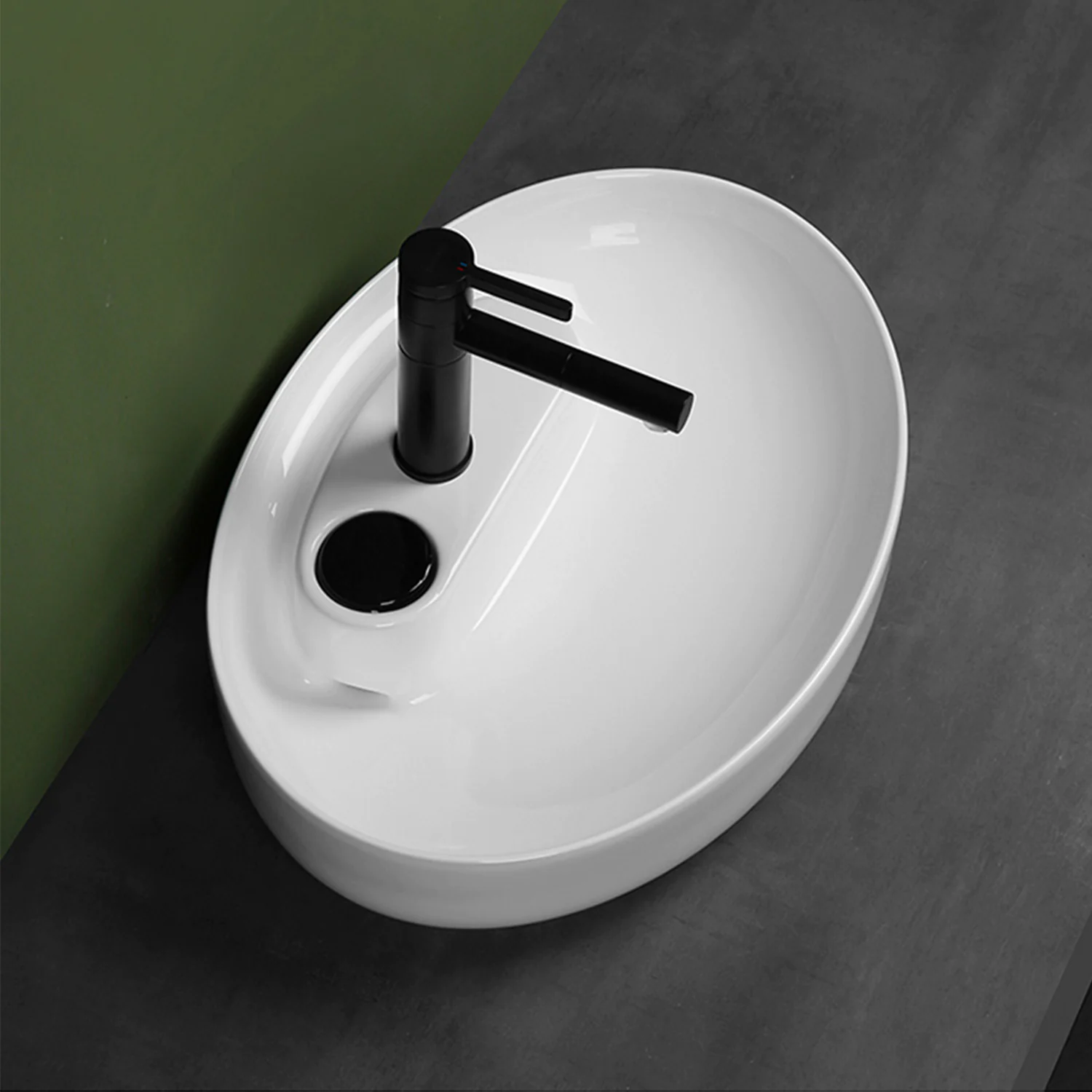 Oval bathroom grade-a ceramic countertop vessel sink with elevated drain MC-3582